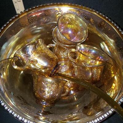 Vintage Carnival Glass Punch Set