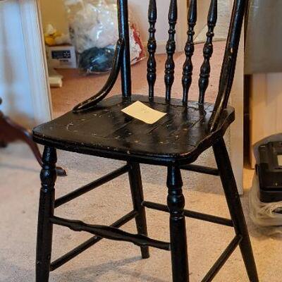 Vintage Black tall chair, child's high chair, pressed back and spindles(#46)