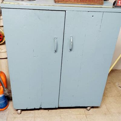LARGE WOODEN CABINET W/ EXTRAS