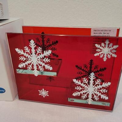 Lot 5: HALLMARK Red Glass Snowflake Votive Candle Display and HALLMARK Ornaments Assorted 