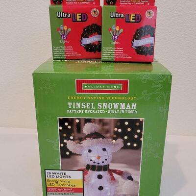 Lot 16: New LED Snowman + (2) Set of Wireless Wreath/Deco Lights  