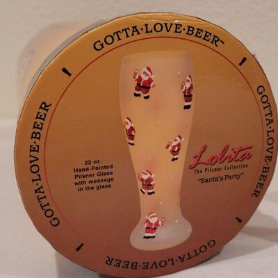 Lot 33: NEW Christmas Pilsner Beer Designer Glass + Hallmark Votive Candle Glass Snowflake Deco