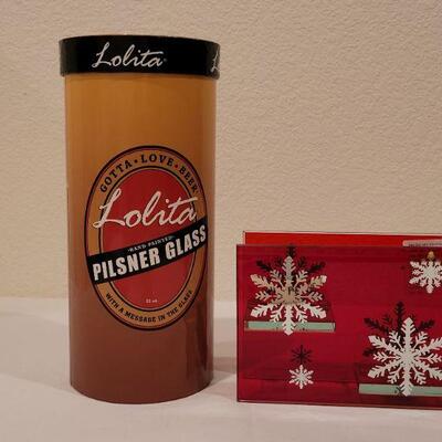 Lot 33: NEW Christmas Pilsner Beer Designer Glass + Hallmark Votive Candle Glass Snowflake Deco