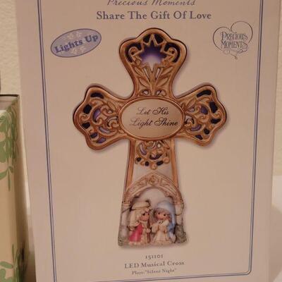 Lot 37: Assorted Christmas Precious Moments LED Cross and Dept. 56 Deco