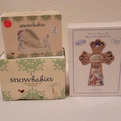 Lot 37: Assorted Christmas Precious Moments LED Cross and Dept. 56 Deco