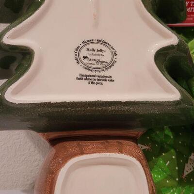 Lot 66: (2) New Martha Stewart Christmas Oven Mitts + New Christmas Tree Platter