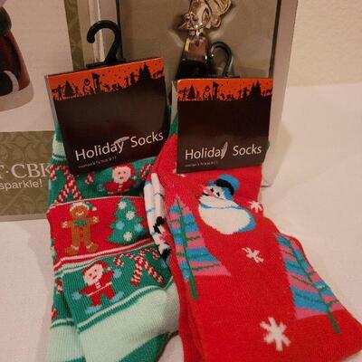 Lot 69: (2) New Christmas Womens Socks, Snowglobe and Angel Deco