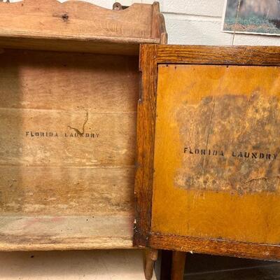Antique Oak Wall Mount Medicine Cabinet All Original marked Florida Laundry 