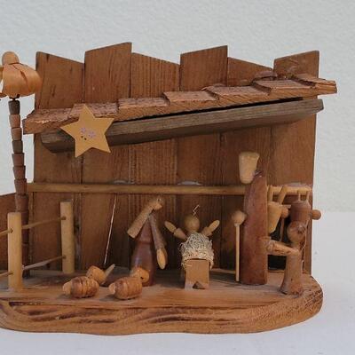 Lot 91: Small Wood Nativity 