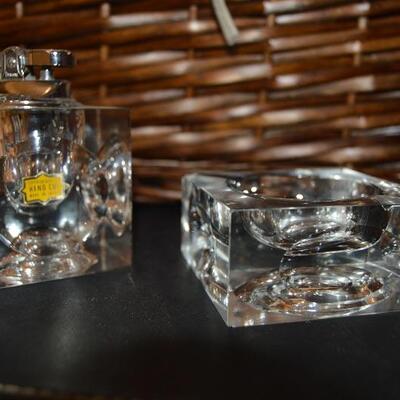 Vintage Crystal block lighter and ashtray