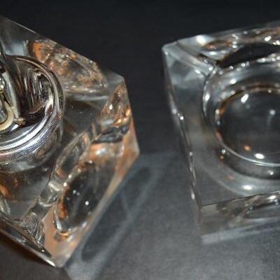 Vintage Crystal block lighter and ashtray