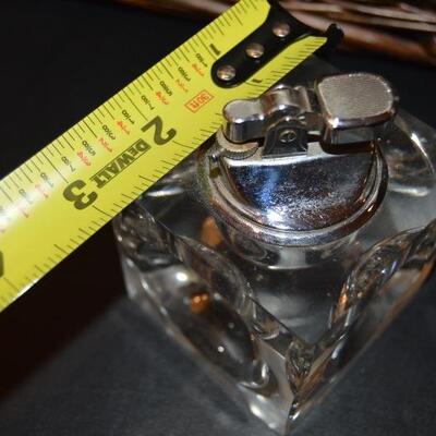 Vintage Crystal block lighter and ashtray