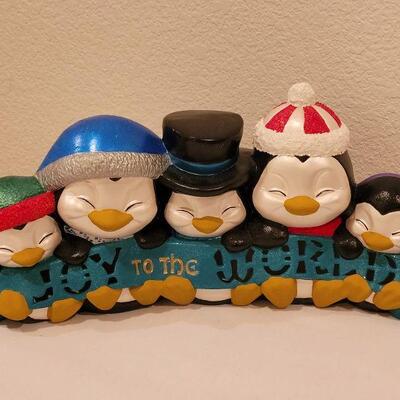 Lot 112: NEW Frosty Friends Pillow, Cookie Jar and Penguin Candle Deco