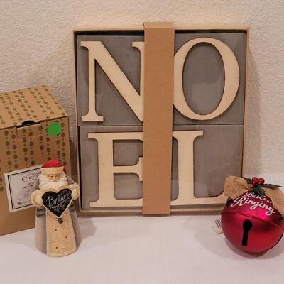 Lot 116: NEW NOEL Sign, Bell and BELIEVE Santa