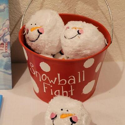 Lot 118: NEW Gift Lot, Books, Flashlight and Pail of Snowballs 