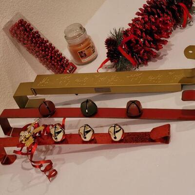 Lot 120: NEW Holiday Candle, Wreath Hangers, (2) Ornaments and Beads