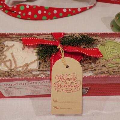 Lot 142: NEW Hallmark Snowman Collapsible Basket,  Candle, (3) Holiday Plates, Macy's Christmas Tree Salt & Pepper, Handpainted...