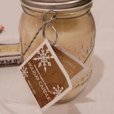Lot 142: NEW Hallmark Snowman Collapsible Basket,  Candle, (3) Holiday Plates, Macy's Christmas Tree Salt & Pepper, Handpainted...