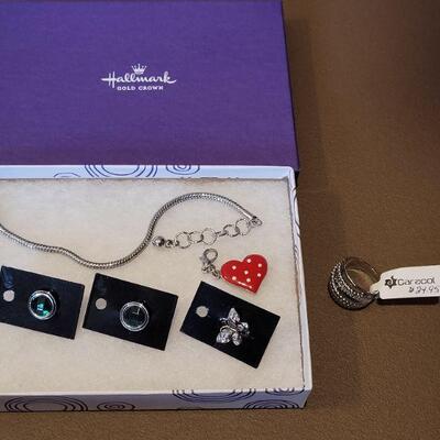 Lot 164: NEW Hallmark Bracelet with Slide & Dangle Pendants and CARACOL Size 7 Ring