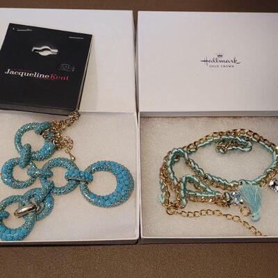 Lot 167: NEW Hallmark Light Blue Tassel Necklace and NEW Turquoise Color Jacqueline Kent Necklace 