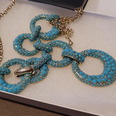 Lot 167: NEW Hallmark Light Blue Tassel Necklace and NEW Turquoise Color Jacqueline Kent Necklace 