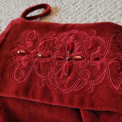 Lot 177: (3) Dark Red Fancy Christmas Stockings