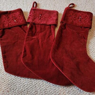 Lot 177: (3) Dark Red Fancy Christmas Stockings