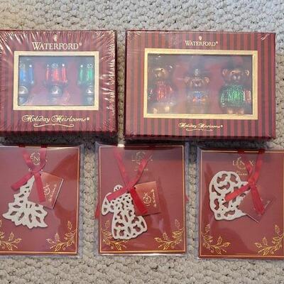 Lot 179: New WATERFORD Holiday Heirloom Ornaments + (3) Lenox New Charms 