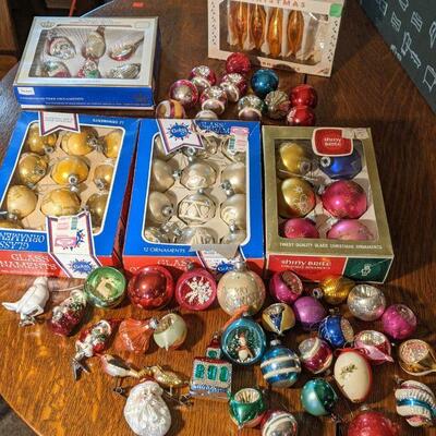 Large lot of vintage Christmas ornaments Shiny Brite Coby Sears Poland Bird clips (#55)