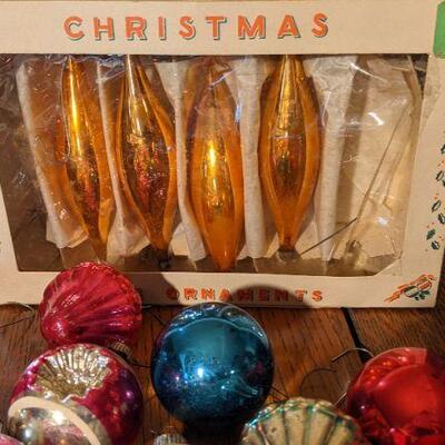 Large lot of vintage Christmas ornaments Shiny Brite Coby Sears Poland Bird clips (#55)