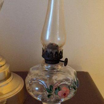 Small Ruffled bullseye oil lamp, hand painted flowers