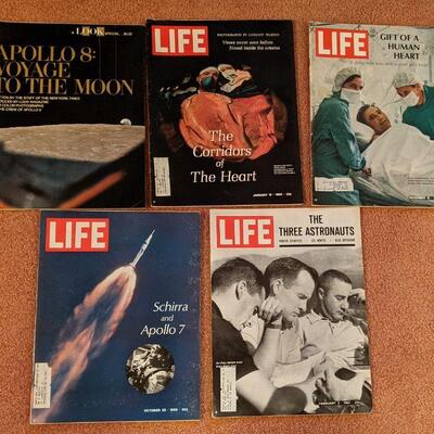 lot of 5 Look & Life magazines (#58) Apollo 7 8 Heart Transplant 1967 1968