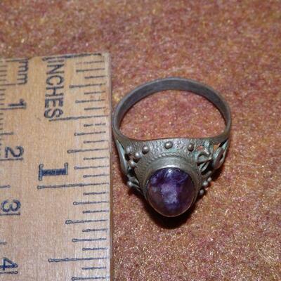 Silver Tone & Purple Stone Ring Size 8.5