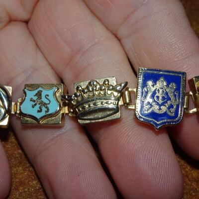 MCM Enamel Link Bracelet, English Crowns, Royalty & More - Needs Repair 
