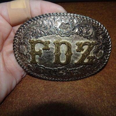 Western Belt Buckle, Nickle Silver FDZ initials 