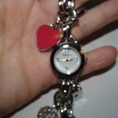 Style & Company Silver Tone Ladies Charm Watch, Hearts - needs battery 