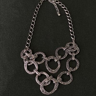 Fashion - Silver Antiqued Double Layered Necklace 