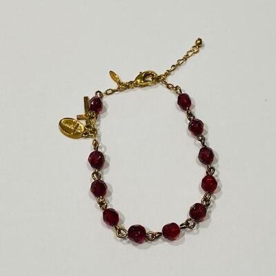 Avon 7â€ Garnet/Ruby Red Beaded Gold Tone Rosary Bracelet 
