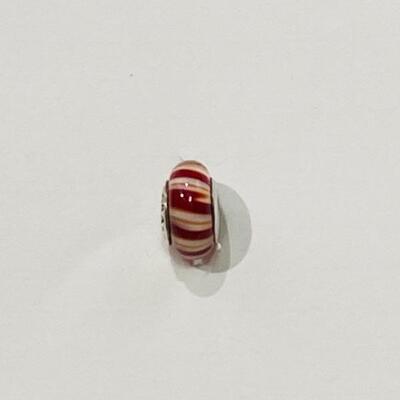 Pandora (F) Red & White Candy Cane Glass Bead