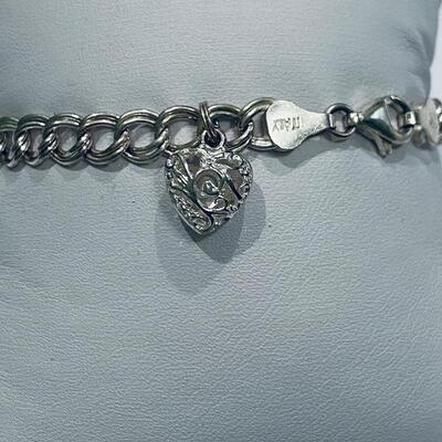 925 7â€ Charm Bracelet with Sterling Heart Charm 