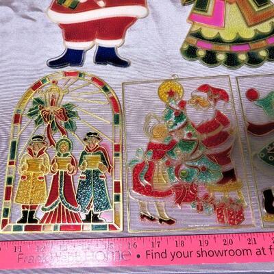 Vintage Christmas Plastic Stained Glass, 1970s Hong Kong Holiday Hanging Window (7) Decorations LOT