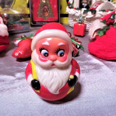 Vintage AVON MA Santa Christmas Ornament & Decorations LOT Roly Poly Santa