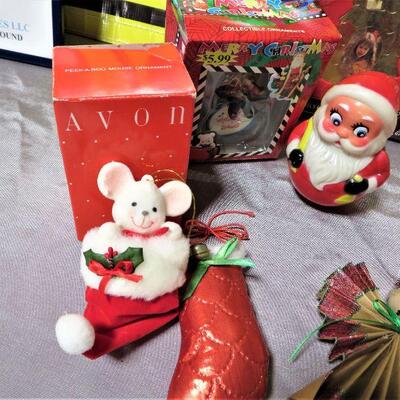 Vintage AVON MA Santa Christmas Ornament & Decorations LOT Roly Poly Santa