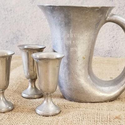 Lyman Horn Mug & 3 cordial goblets