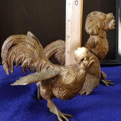 Cast Bronze Fighting Roosters