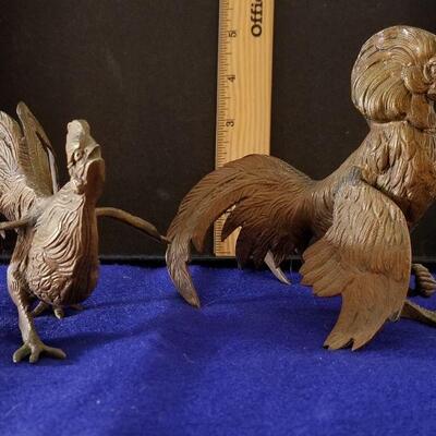 Cast Bronze Fighting Roosters