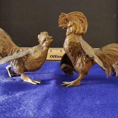 Cast Bronze Fighting Roosters