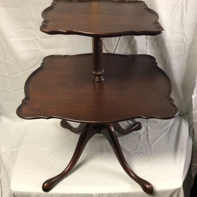 Lot 4 - Pie Crust Edge Two Tier Wood Table LOCAL PICKUP ONLY