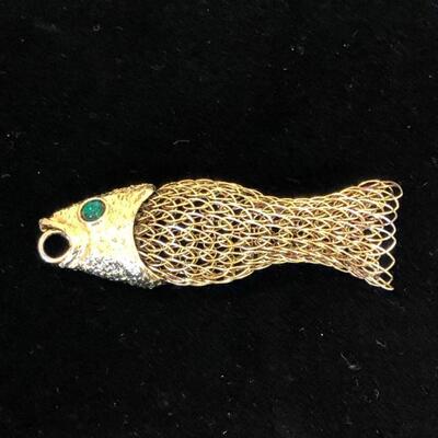 Lot 92 - Gold Tone Mesh Fish Pendant