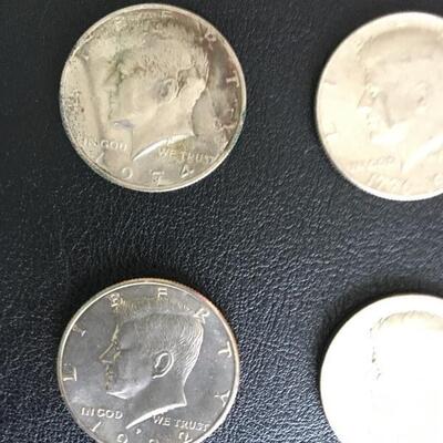 Collection of 9 Vintage Half Dollar Coins with Franklin and Walking Liberty